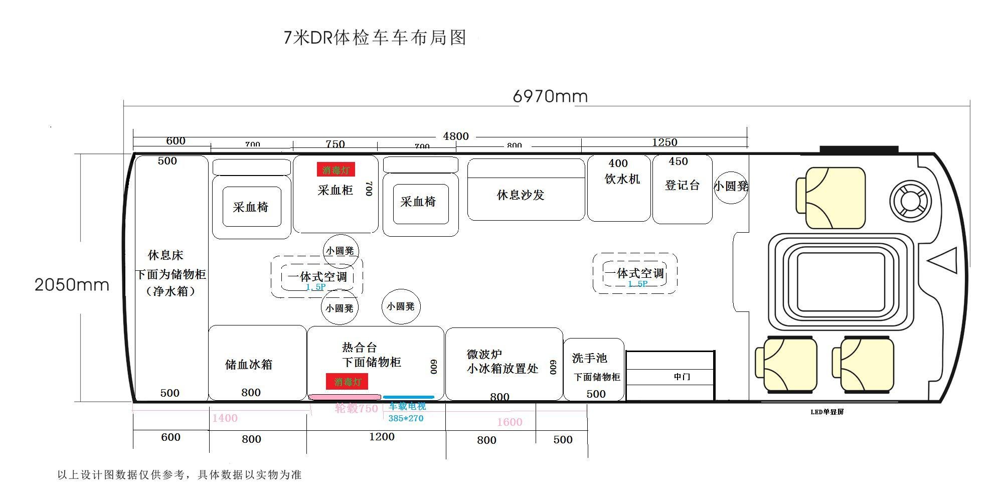 7m Energy-storage Blood Collection Bus — Proposed interior layout; configuration drawing
